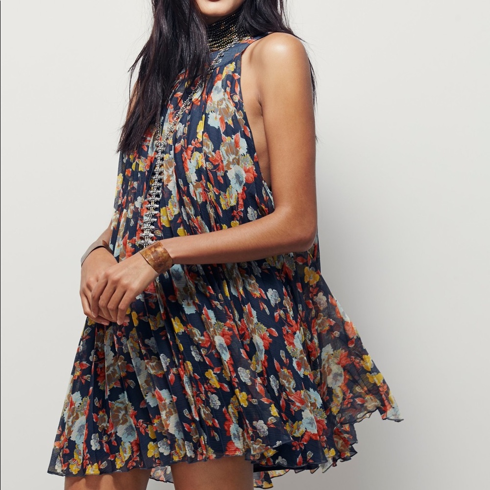 Free People Floral Pleated Mini Dress